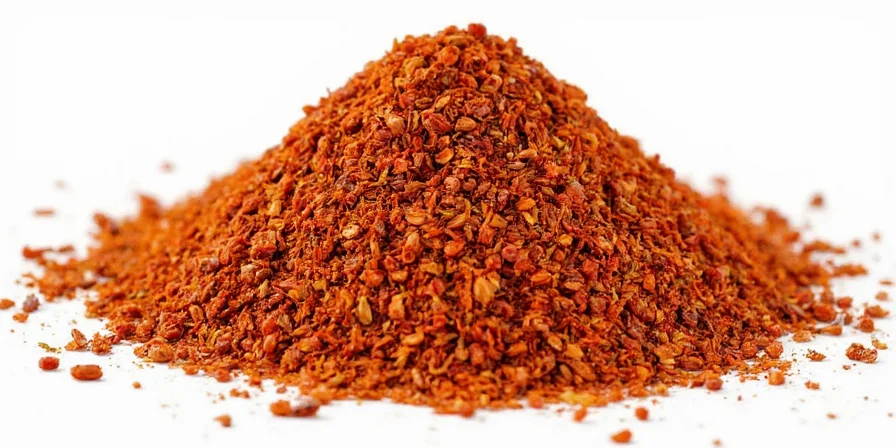 Glass bottle of homemade chili oil with chili flakes visible
