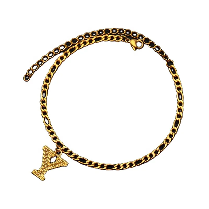 

Summer 2021 new simple A-Z capital letter anklet 18k gold anklet personality hip-hop alloy unisex anklet, Picture shows