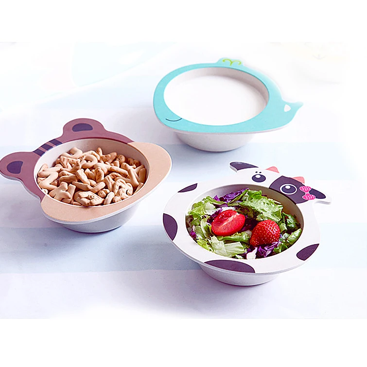

Kids Biodegradable Soup Bowl Painted Cartoon Pattern Bamboo Fiber Bowls