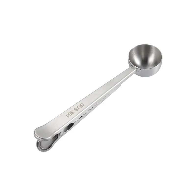 

Stainless steel coffee spoon and snack bag sealing clip in one Multifunctional milk powder clip spoon measuring spoon