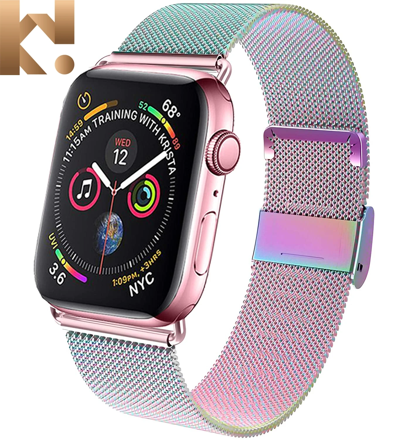

Keepwin 38mm 40mm 42mm 44mm Metal Gold Mesh Milanese Watch Band Strap for iWatch Series 7 6 5 4 3 2 1 SE, Silver/pink/gold/black/gun/champagne