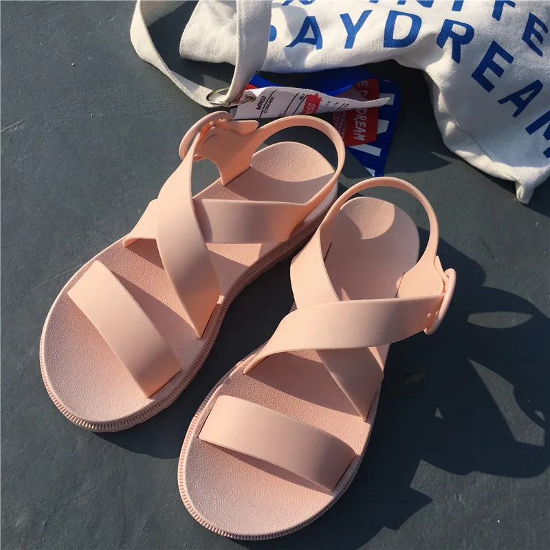 

Fashion Women PVC Waterproof Light Weight Roman shoes cross Shoes sandals flat shoes for girls Jelly, Pink/black/ivory