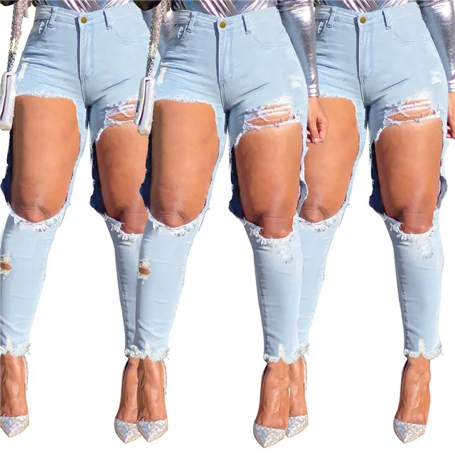 

2021 trendy new European and American women's high-waisted slim-fit denim pants, Picture color