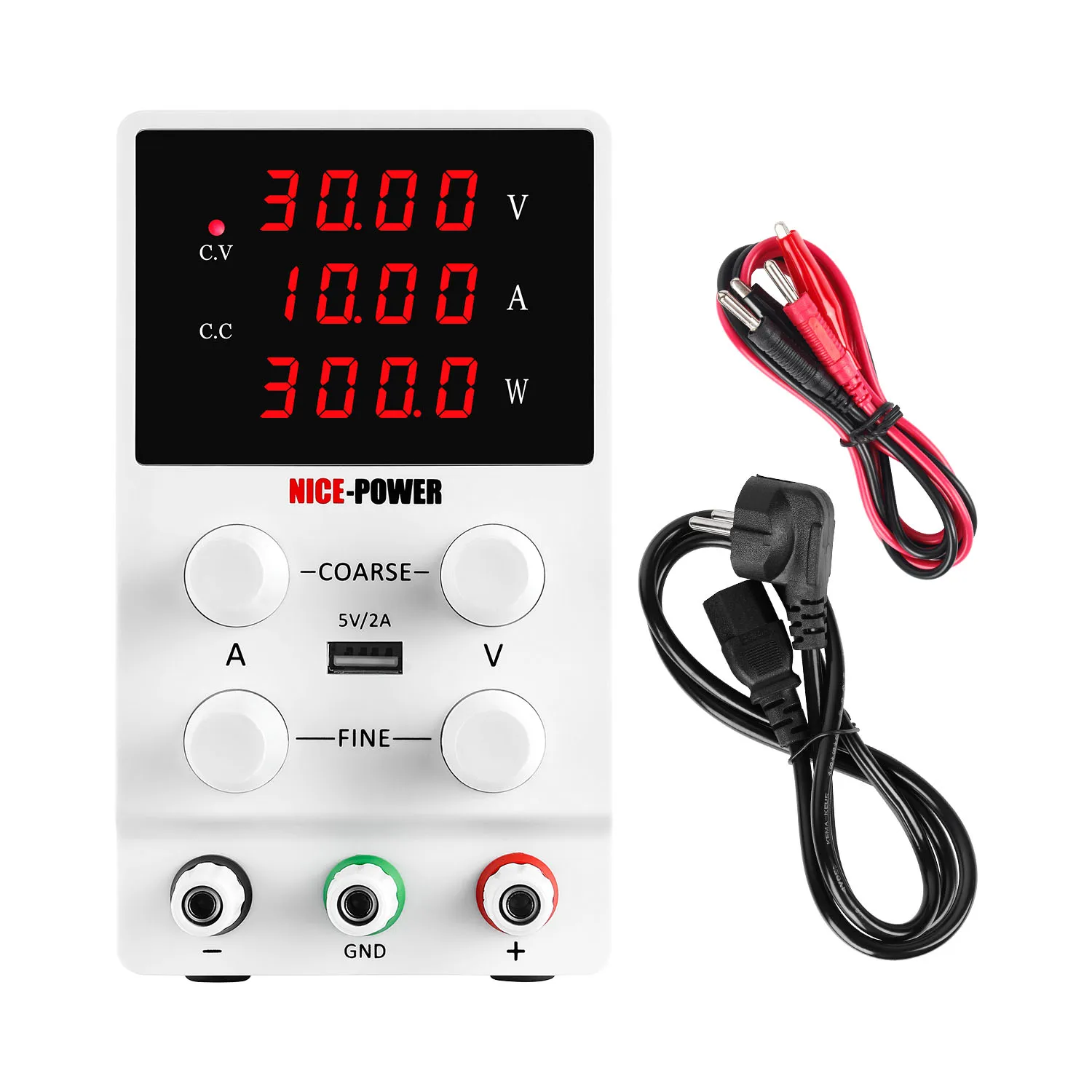 

NICE-POWER SPS3010 30V 10A USB Switching Power Supply Adjustable Variable DC Regulated Power Supply fo Charging Batteries