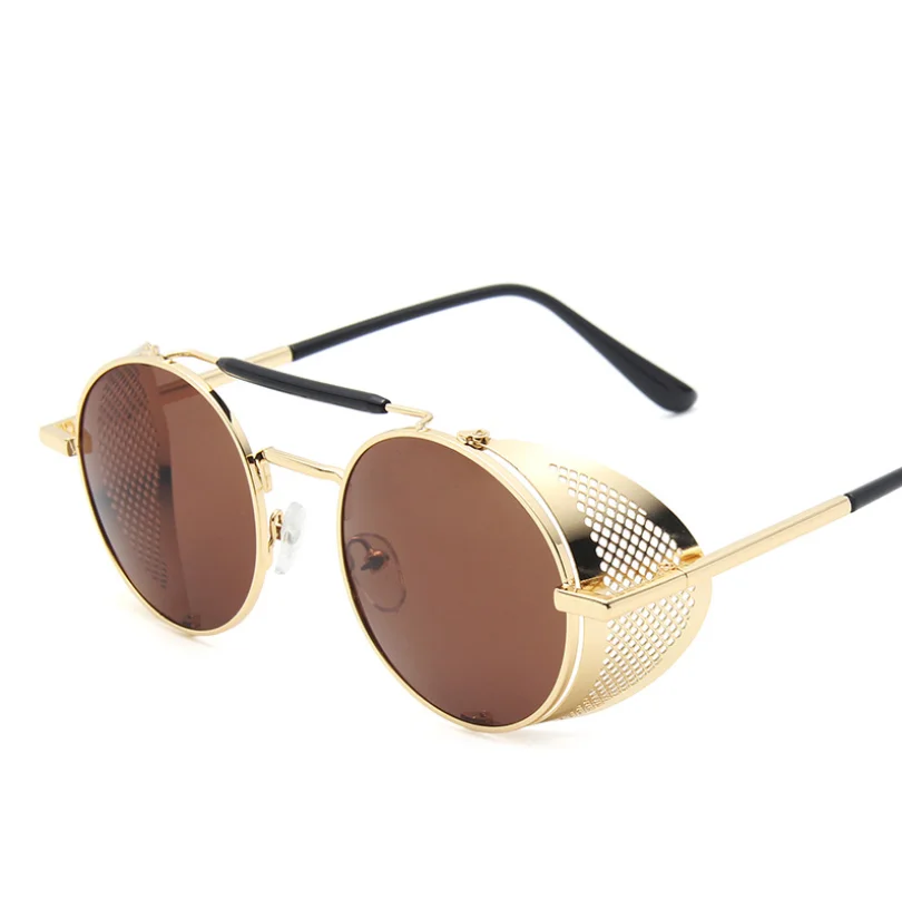 

Hot selling Trendy Brand Designer Steampunk Vintage Cool Round Sunglasses Vintage Shades Steampunk Sunglasses 2021 Men Wonem
