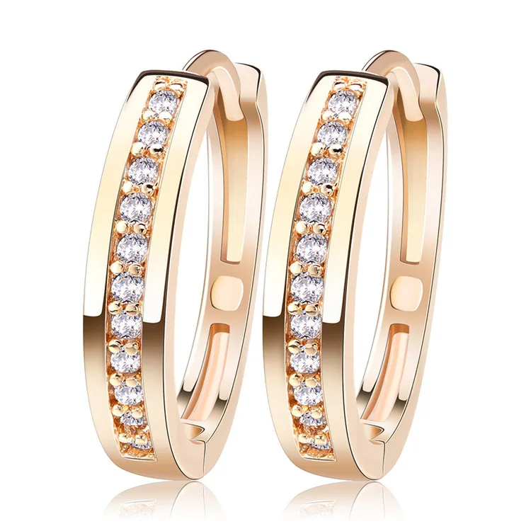 

High Polished Gold Plated Round Single Row Cubic Zircon Women Copper Hoop Earrings Jewelry Gifts, Gold,silver
