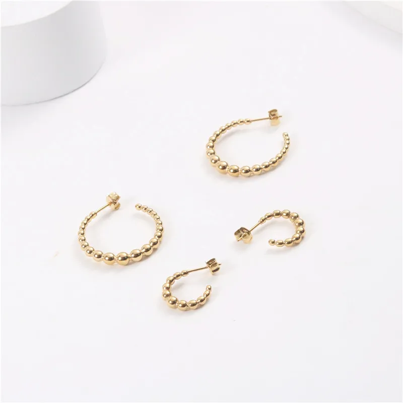 

New Trendy Earring 18K Gold Plated Gradient Beads Hoop Earrings for Women Stainless Steel Earrings Wholesale