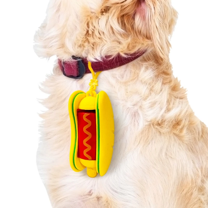 

Eco Friendly Poop Bags Holder Biodegradable Pet Waste Bags Hot Dog Poop Bag Dispenser, Yellow & red