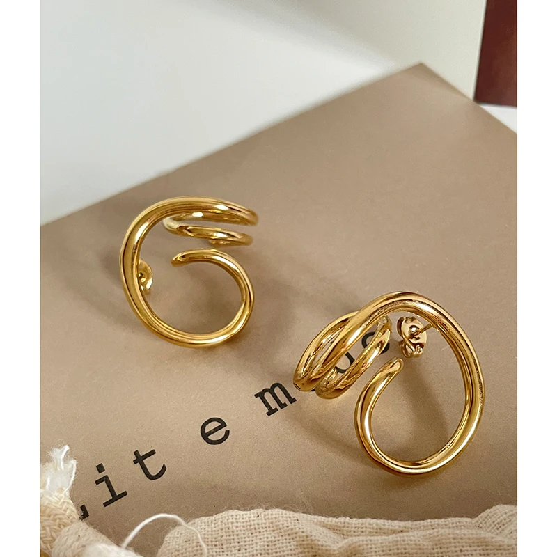 

24mm*23mm Stainless Steel Multi Circle Stud Earrings Twisted Irregular 18K Gold Plated Earrings for Women Stylish Jewelry 2023