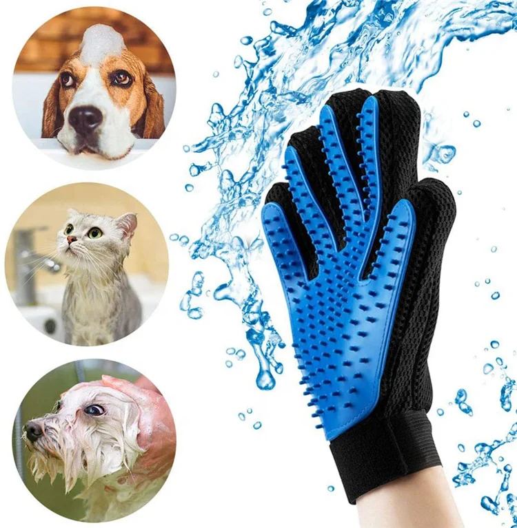 

Custom Silicone Pet Hair Remover Gloves Pet Grooming Glove Guantes de mascotas Deshedding Brush Glove with 2