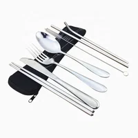 

4 Pieces Stainless Steel Flatware Set Travel Camping Cutlery Set with Neoprene Case Reusable Lunch Box Utensils