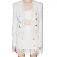 

HIGH QUALITY Newest 2019 Fall Winter Designer Jacket Women's Lion Buttons Tassel Tweed Fringed Jacket Coat