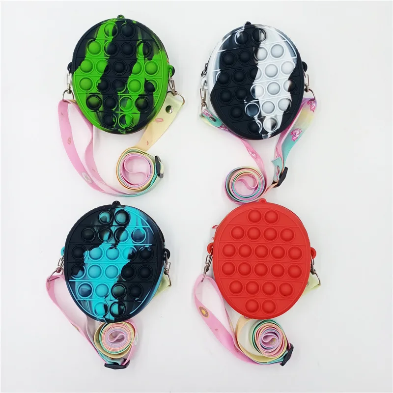 

DYS160 Silicone Stress Reliever Push Bubble Sensory Coin Purse Fidget Shoulder Bag Silicone Fidget Bag Toy Keychain, Multi color