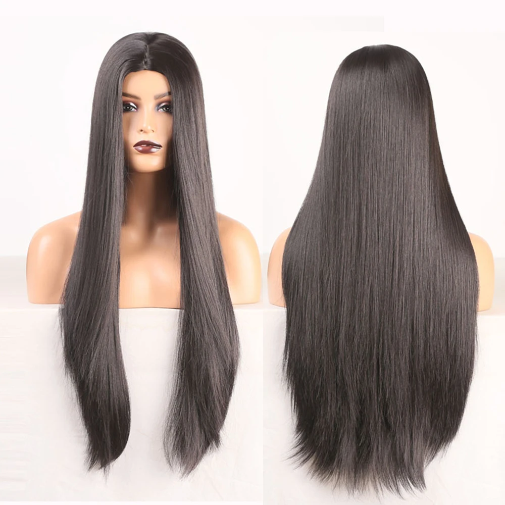 

2021 Hot Selling Fashion Simple Long length Straight hair Women Wigs Chemical fiber high temperature yarn, Black