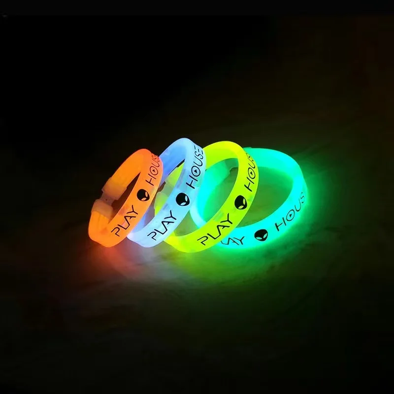 

Personalized Thin Rubber Glow In Dark Custom Logo Print Rubber Bracelet Luminous Silicone Wristband Led Bracelet Wristband