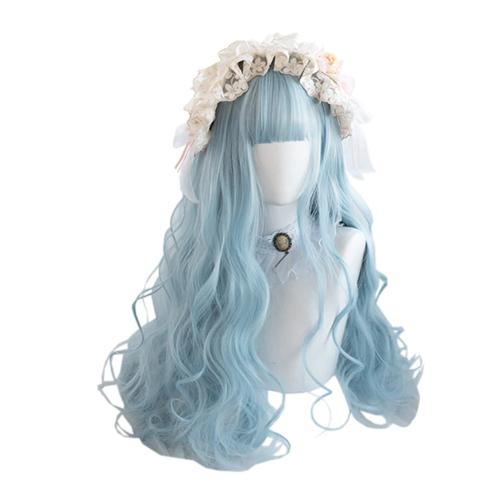 

Water Blur Long Curly Hair Lolita 26 INCH Harajuku Princess Sweet High Temperature Silk Cosplay Party Crazy COS Wig, Pic showed