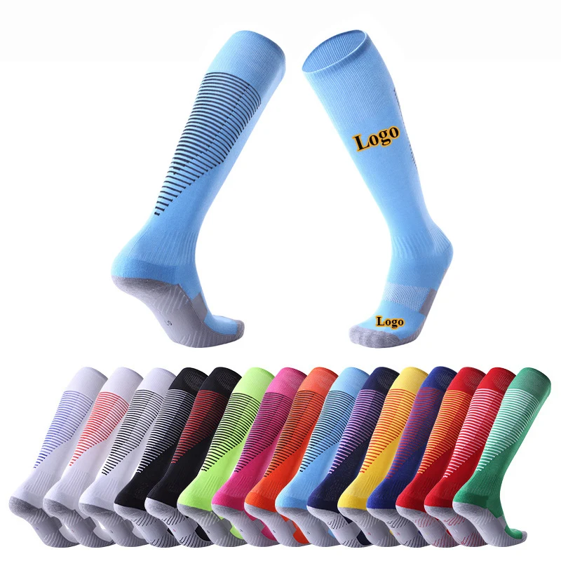 

Custom Logo Thick Towel Bottom Long Tube Football Soccer Sport Socks For Kids And Adults, 19 colors