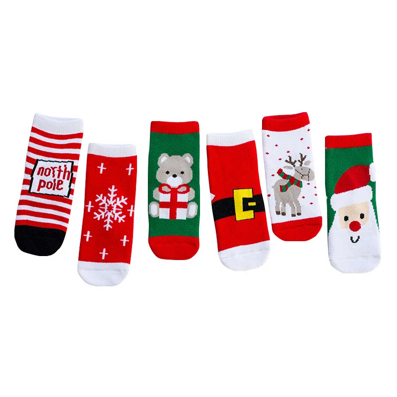 

6 pairs/set Kid Cotton Red Cartoon Warm Christmas Girls Sports Women Socks Gift Sock Women Socks 2021, Custom color