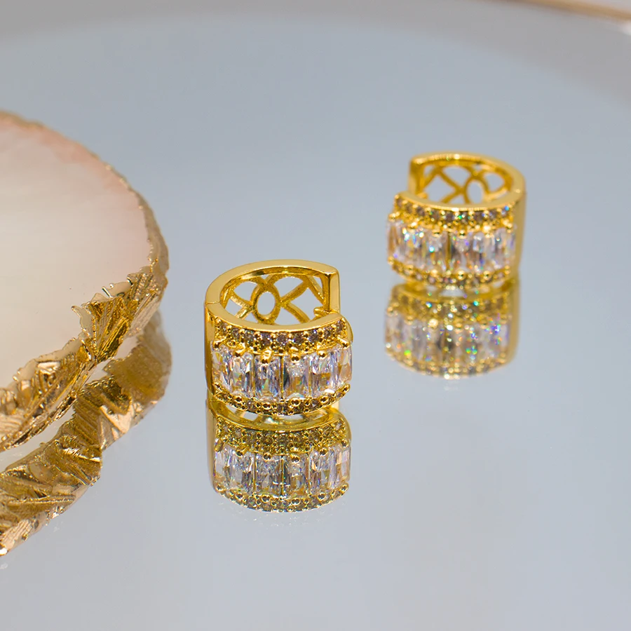 

Zircon round earrings trendy high-quality waterproof 18k gold-plated brass ear buckle earring jewelry