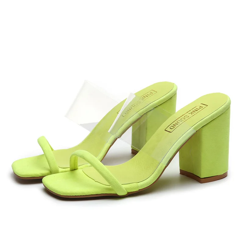 

2020 hot selling open toe transparent 3-5cm high heel thick heel sandals for women and ladies