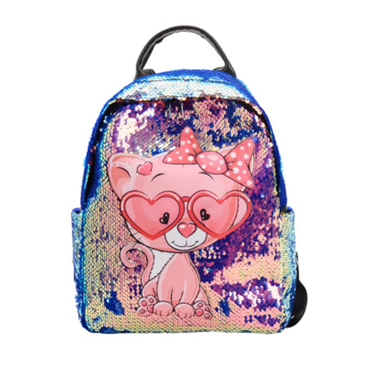 

2021 stock customized New arrival reversible shining kids girls sequin school bag light backpack with LED, 6colors