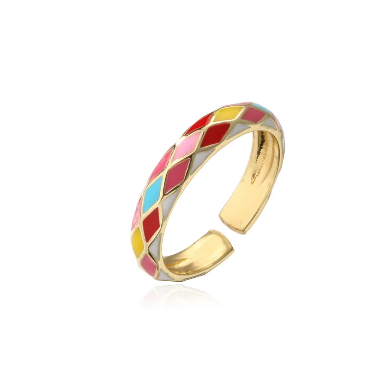

2021 Fashion New Mixed Color Dripping Geometric Opening Women's Ring y2k High Quality Copper Plated 18k Gold Jewelry, Like picture