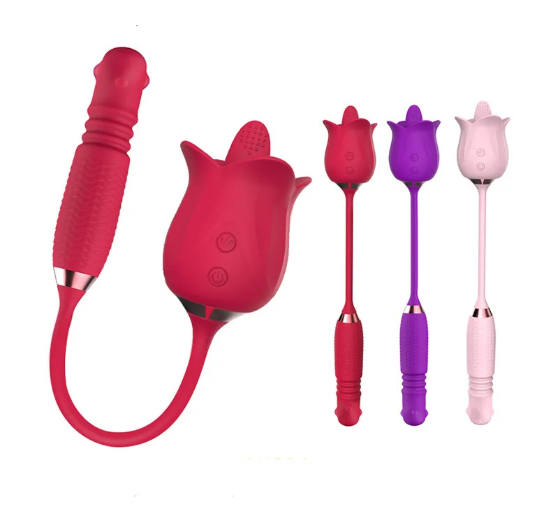 

3 In 1 Rose Stimulator Clitoral Tongue Licking Thrusting G Spot Dildo Vibrator Adult Sex Toy Vibrator For Women %