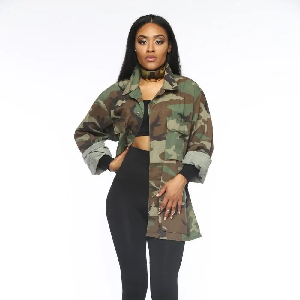 

Women green army camouflage long sleeve coat jacket 2020, 1 colors