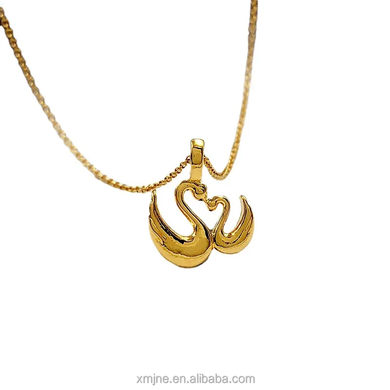 

Certified Genuine Gold Necklace 2021 New Set Chain 999 Pure Gold Pendant Little Swan 5D Hard Gold Pendant Valentine's Day