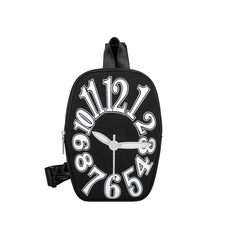 

2021 new fashion print simple hip-hop Fanny pack women Clocks watches nylon chest messenger bags, Black