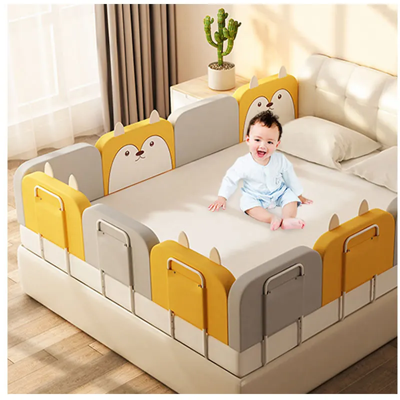 

Modern Folding Bed Guard Rail, Toddler 200 cm Bed Rail Bumper/, Pink/gray/yellow