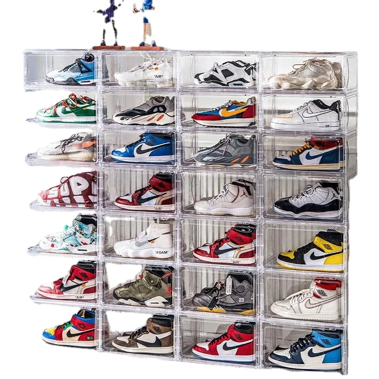

Plastic Sneaker Stackable Storage Transparent Boxes Drop Front Custom Acrylic Wholesale Drawer Type Magnetic Clear Shoe Box, Customized color