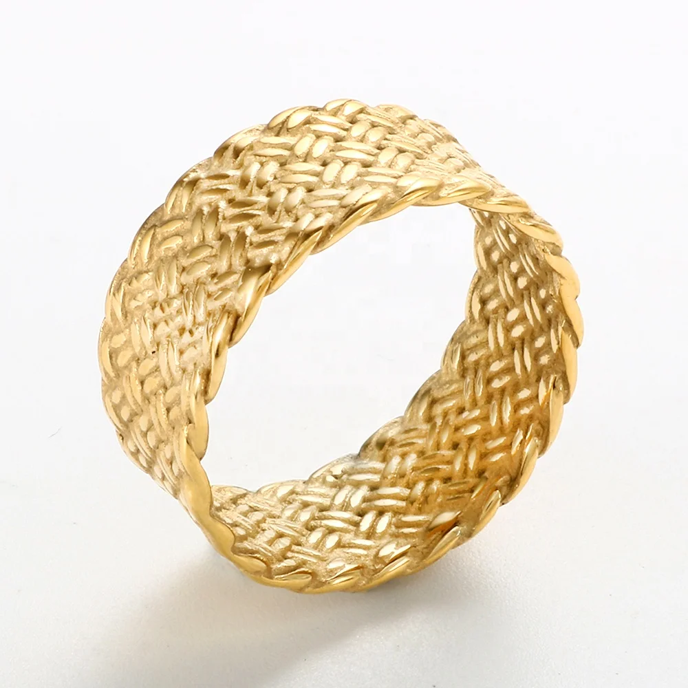 

Wide Gold Statement Ring Everyday 18k Gold Tarnish Resistant Stacking Rope Ring Gold Weave Ring, Gold/silver/rose gold