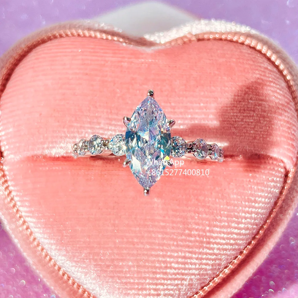 

925 sterling silver plated white gold luxury style moissanite and lab grown diamond engagement ring custom heart shape rings