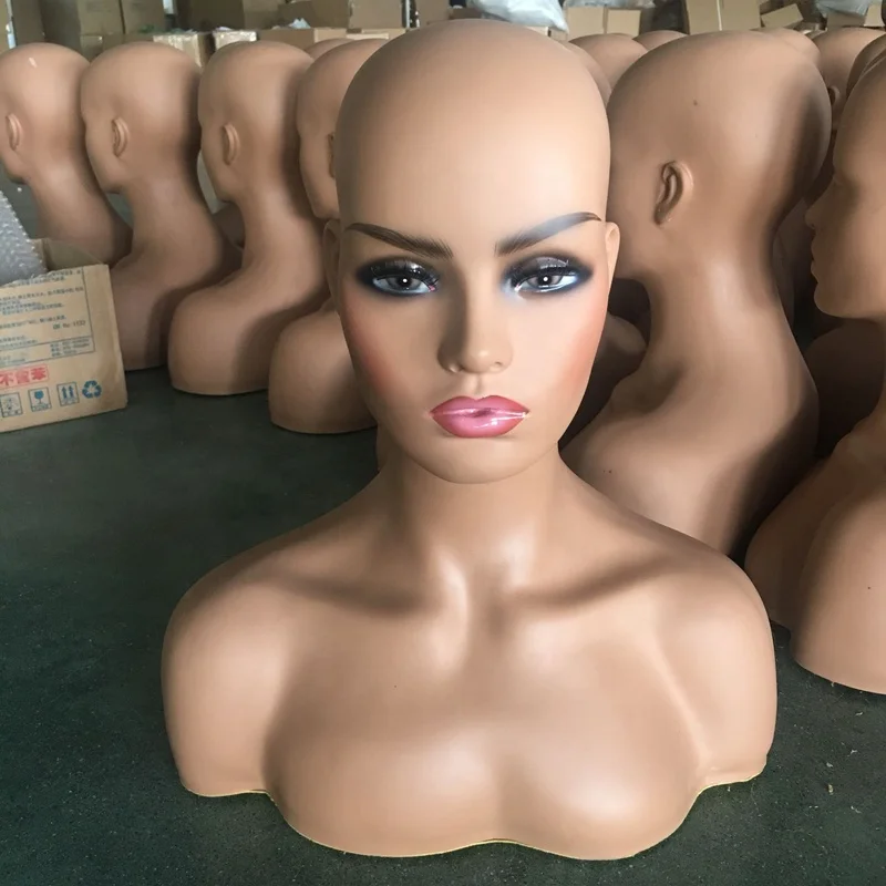 
Female Black Makeup Realistic Wig Display Bust Mannequin Head with Shoulders for Wigs 