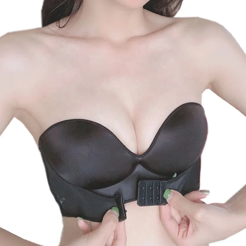 

4090 Wholesale women front closure brassiere strapless backless bra strapless push up bra, Black, grey, nude