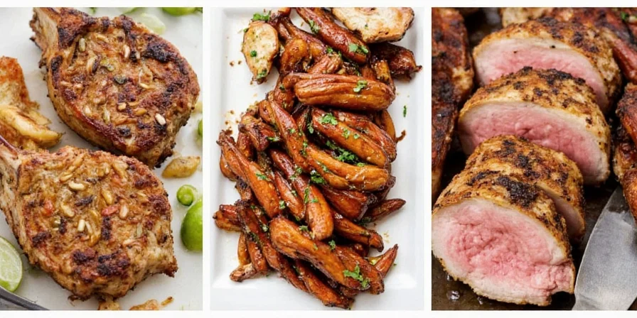 Family enjoying a meal of spiced grilled pork chops together