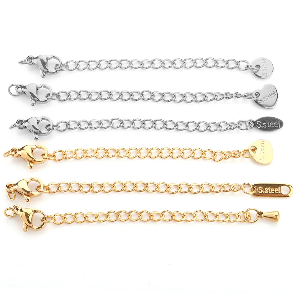 

Stainless Steel Lobster Clasps Extension Chain Stainless Steel Bracelet Necklace Chain Tail End Extender Chains With Drop Tag