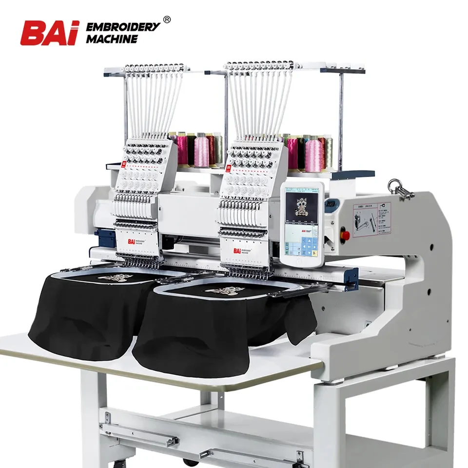 

BAI application 2 heads towel hat flat t-shirt embroidery machine with Cost-effective