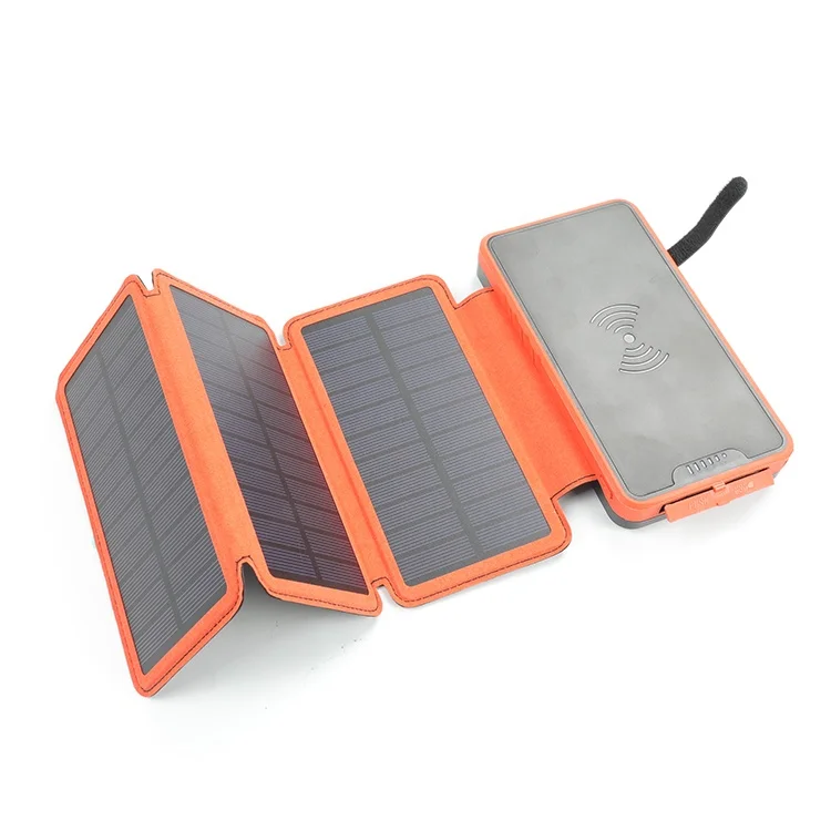 

Polycrystalline 3pcs panel waterproof foldable 20000mah wireless charging solar power bank, Black, orange, blue or customized colors