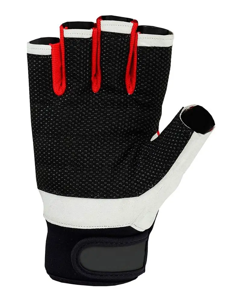 
Half Finger Gloves Padded Silicon Printed Palm Spandex Back for Weightlifting Fishing in Red Black for Men Women 
