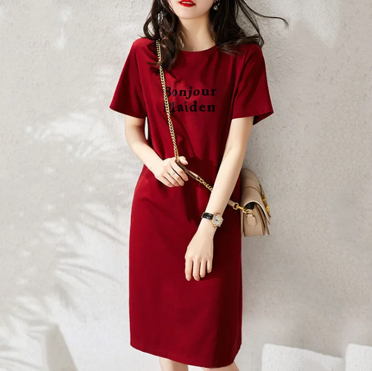 

2021 summer new women's dresses Korean t shirts long dress