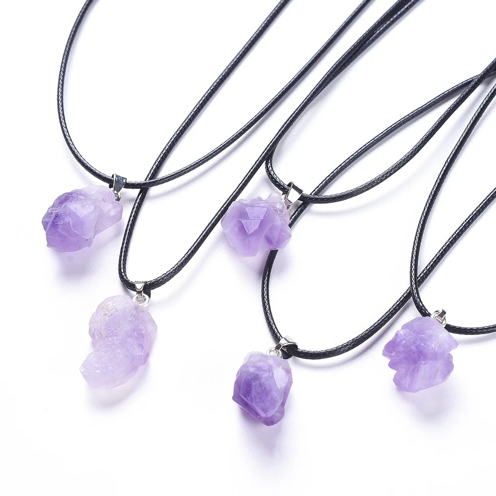 

Pandahall Wax Cord Natural Amethyst Pendant Necklaces, Mixed color