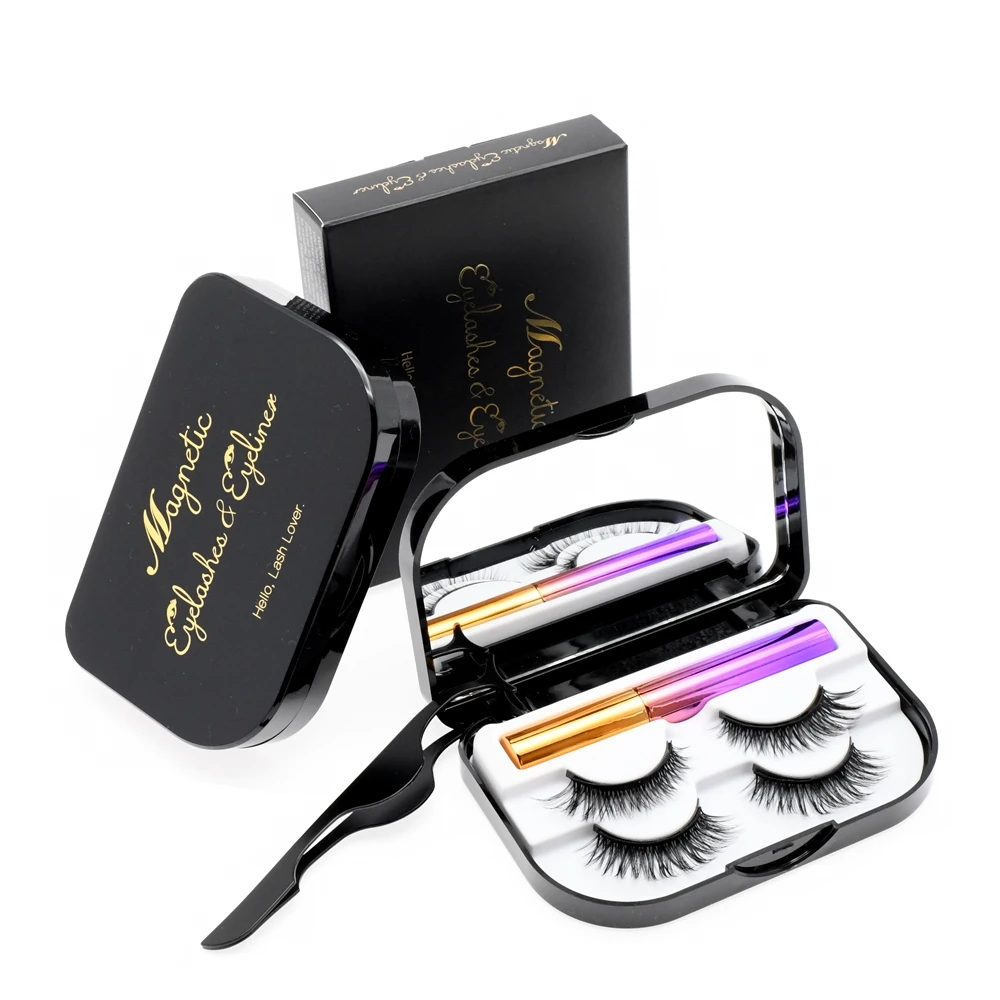 

Private label Magnetic False Eyelashes Waterproof Magnetic Eyeliner Handmade Magnetic Lashes Women Eye's Makeup Lashes set with, Natural black