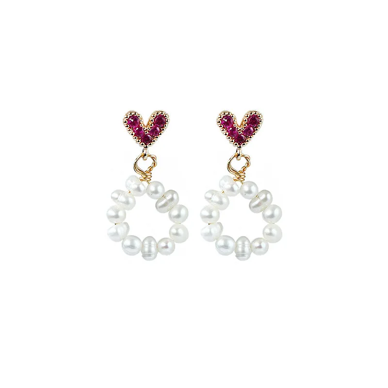 

Copper Plated 14K Gold Small Pearl Balance Auricular Nail Women's Jewelry Natural Small Pearl Love Earrings