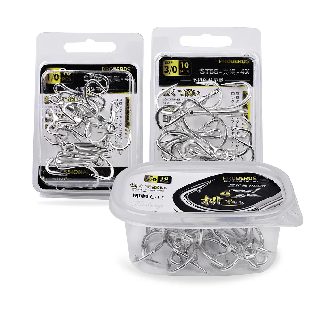 

NEWMAJOR ST66-4X Treble Hook High Strengthen 4#-5/0# Hook High Carbon Steel 4 Times Strengthened Fishing Treble Hooks