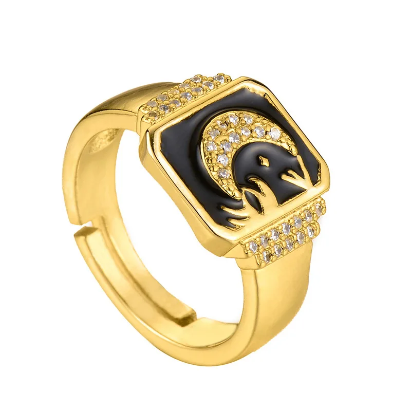 

Retro personality couple women 18k real gold plated open adjustable star and moon ring, As pic