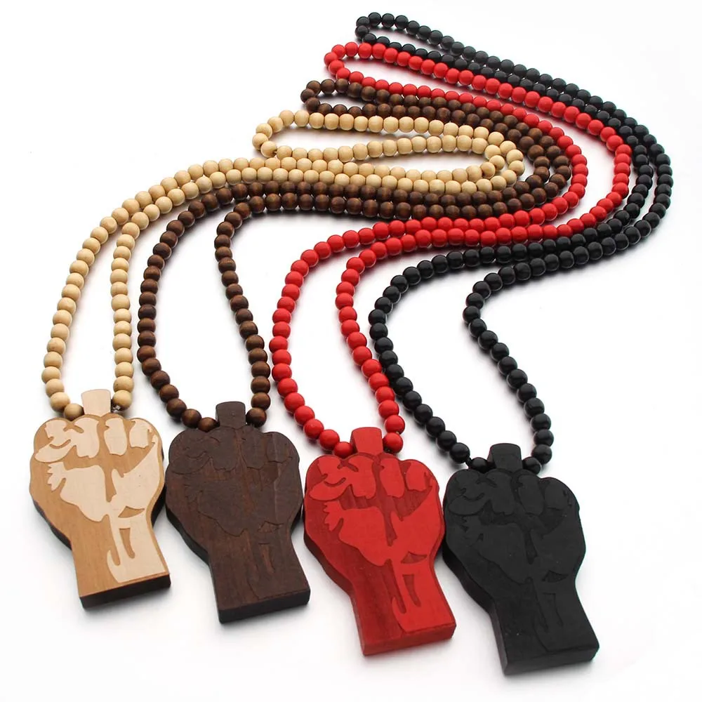 

Hip Hop Wooden Beaded Jewelry Pendant Necklace for Men, As picture