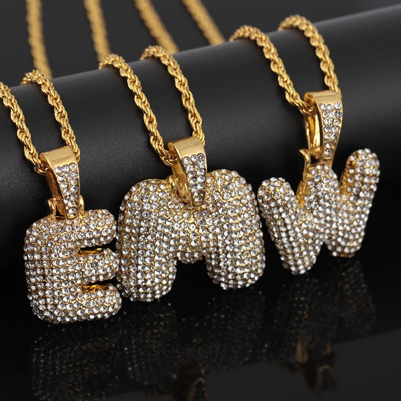 

Factory Wholesale Diamond 26 Alphabet Letter Charm Pendant Necklaces Jewellry A-Z Initial Charm Chain Necklace for Men, Picture