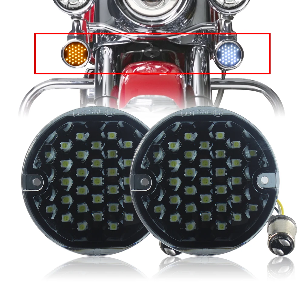 WUKMA 3 1/4'' Amber White Front 1157 Flat Style LED Turn Signal Inserts Light for Motorcycle